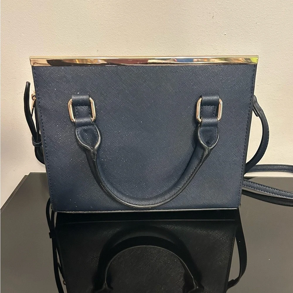 Dune London Navy Satchel with Gold Hardware and Detachable Strap